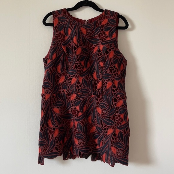 Ann Taylor Red Vine Lace Peplum Shell - Picture 3 of 5